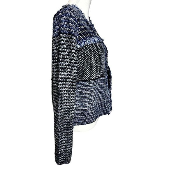 NWT Chicos Women's Franklin Fringe Cardigan Blue Gray Black‎ Size 0 (S/4) - Picture 4 of 8